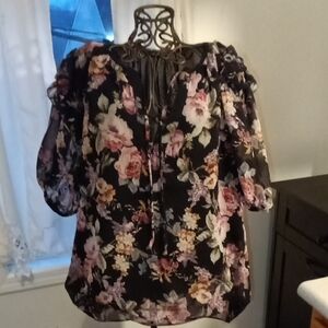 Olivaceous Black and Pink Floral Blouse